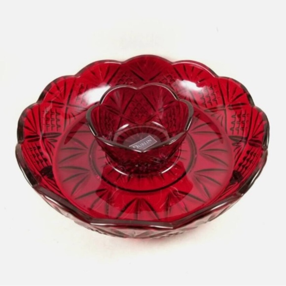 Shannon Ruby Red Crystal Chip and Dip Server - Picture 4 of 6